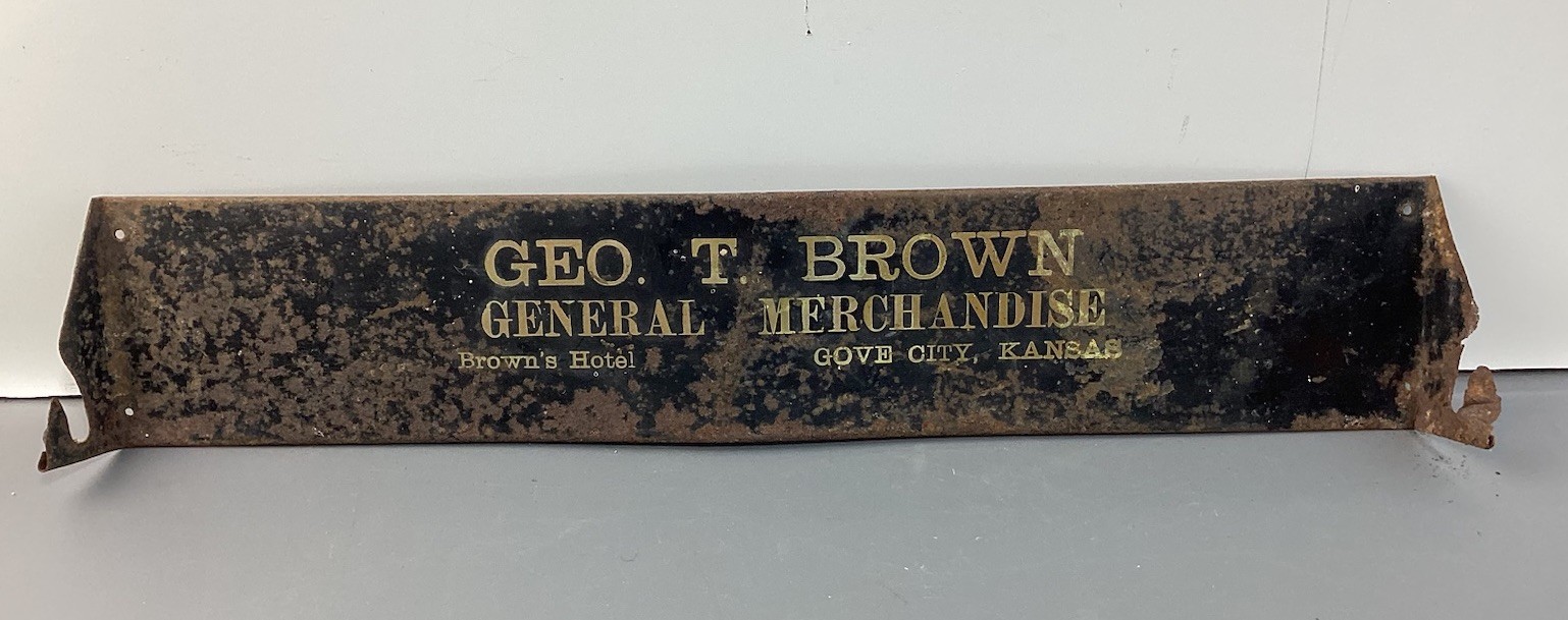 Vintage Geo T. Brown General Merch. Brown’s Hotel, Kansas Advertising Metal Sign