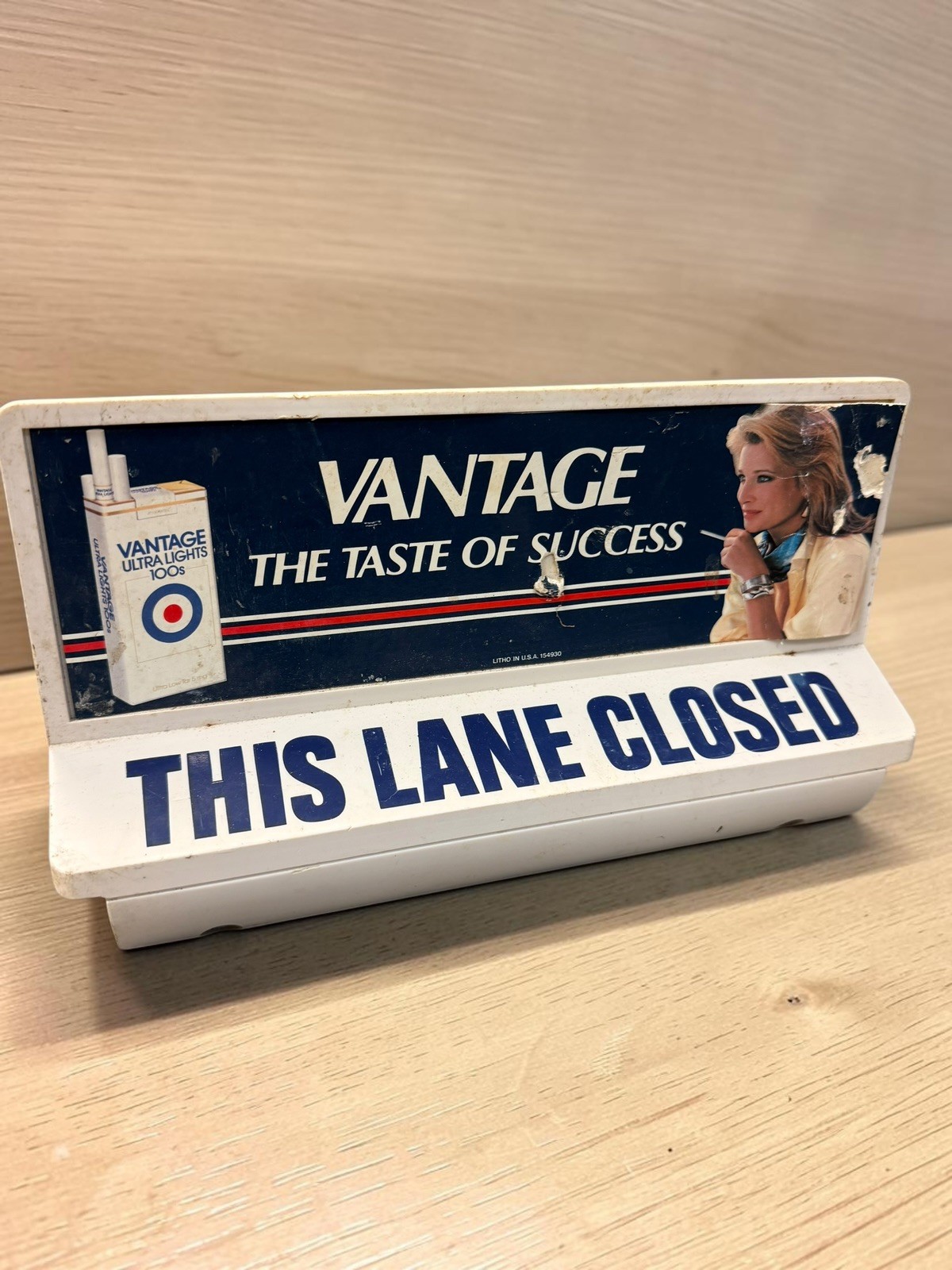Vintage Vantage Cigarettes Checkout Lane Closed Double Sided Advertising Sign Vintage Vantage Cigarettes Checkout Lane Closed Double Sided Advertising Sign