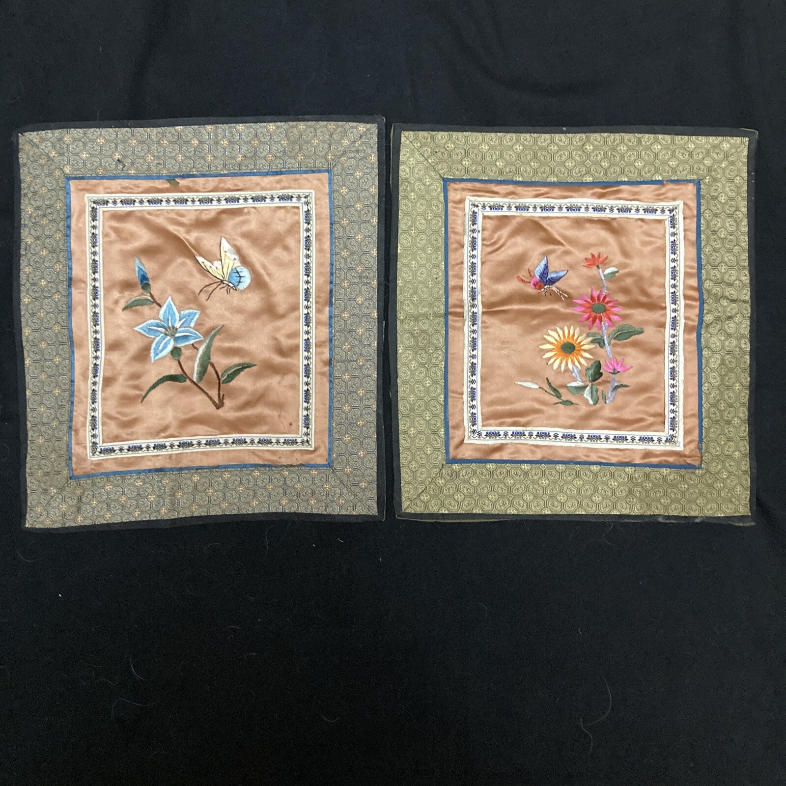 Vntg Pr Silk Dun Huang Needlework Tapestry Butterfly Flowers Embroidery Oriental