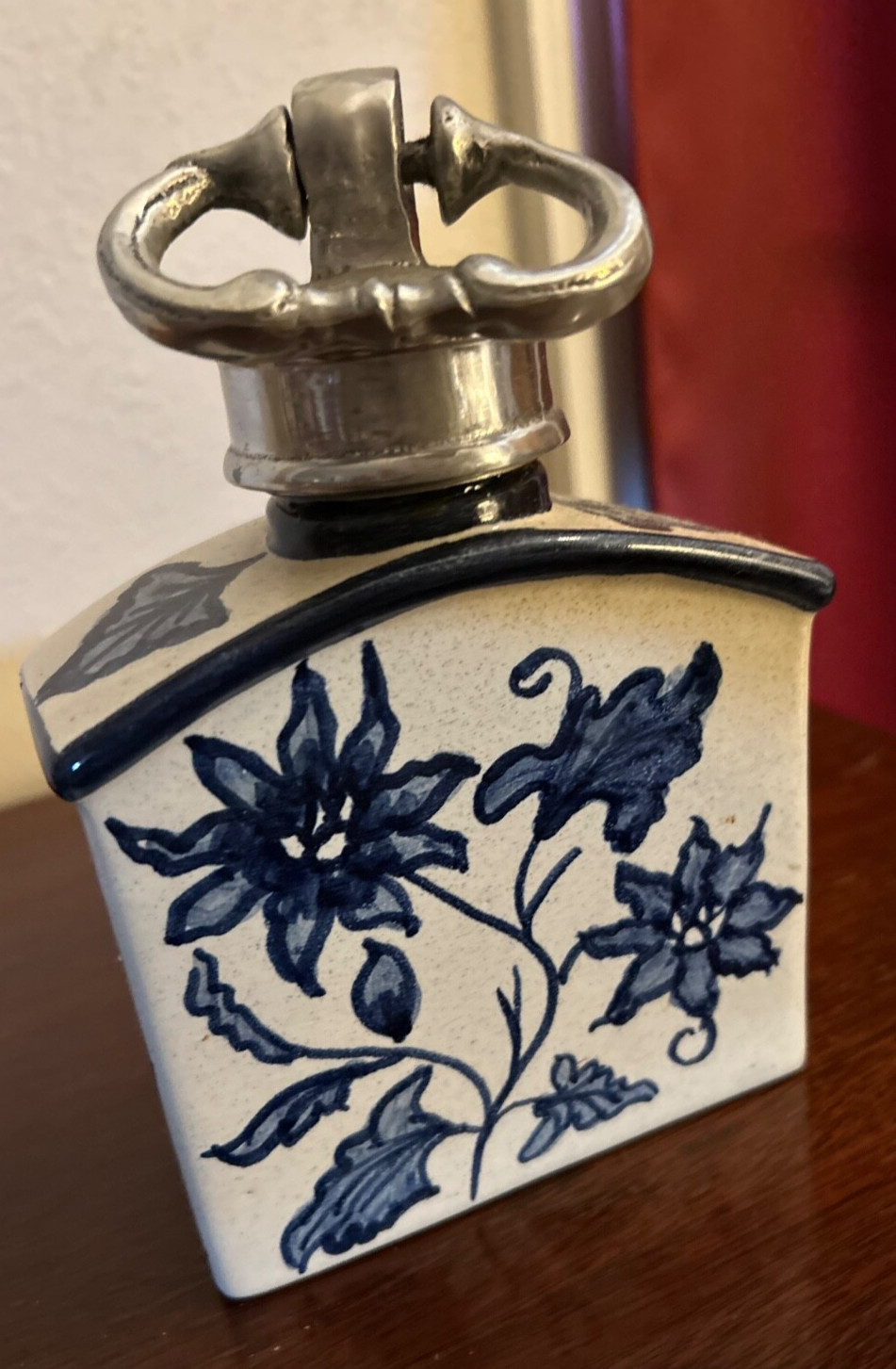 Vintage Bottle/Pewter Top hand made Mexico 1980 NEW Rare hand painted   7\
