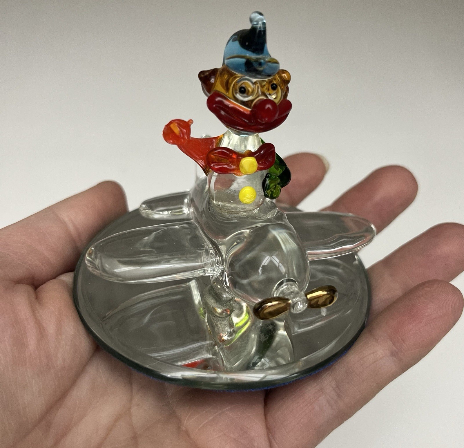 Vintage Murano Style Art Glass Clown Pilot Figurine,Hand-Blown Italian