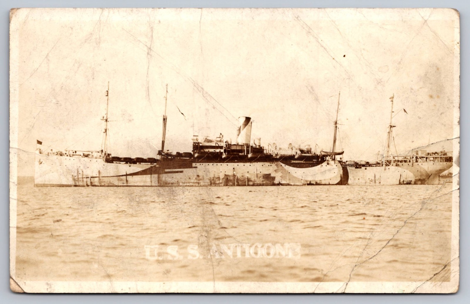 RPPC U.S.S. Antigone Captured & Renamed German Vessel AZO Postcard c.1918