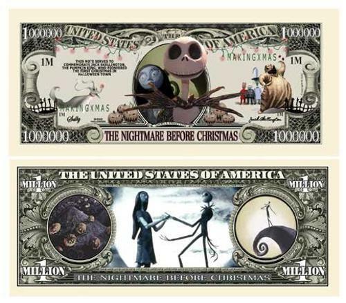 Pack of 5 Nightmare Before Christmas Jack Skellington 1 Million Dollar Money