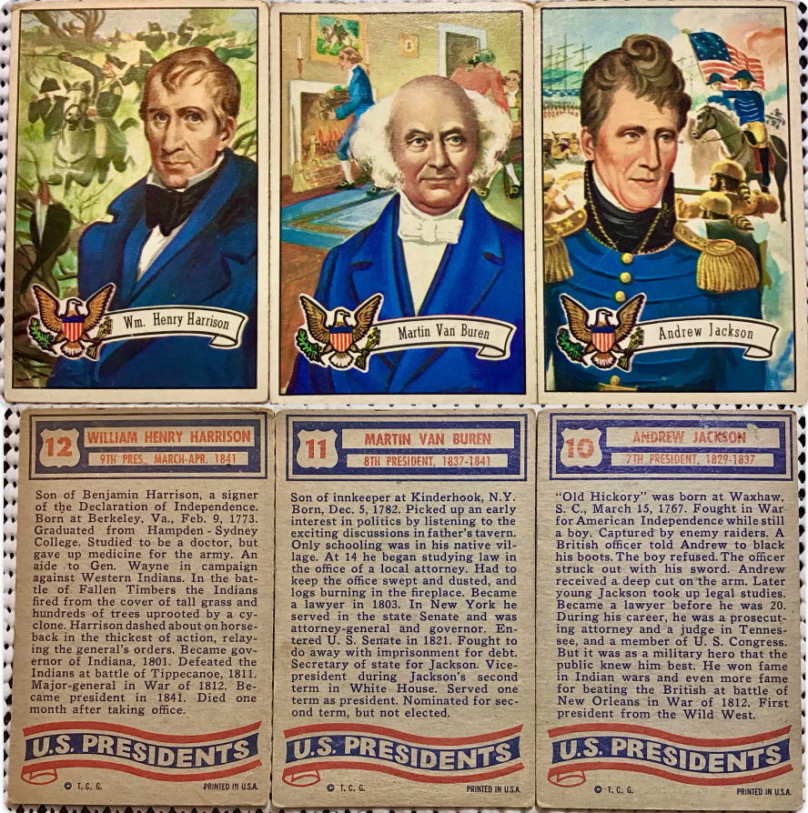 [VTG Cards] 1956 Topps U.S. Presidents Card #10-12: Jackson, Van Buren, Harrison