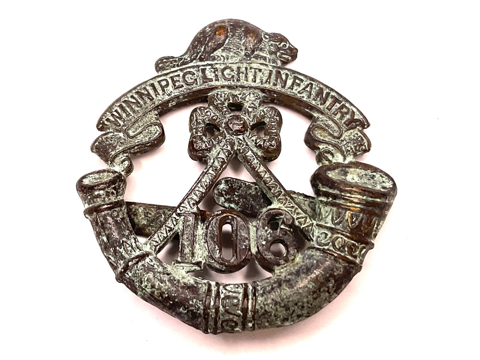 WWI 106th Winnipeg Light Infantry Cap Badge W Scully Montreal Canada 1912-20