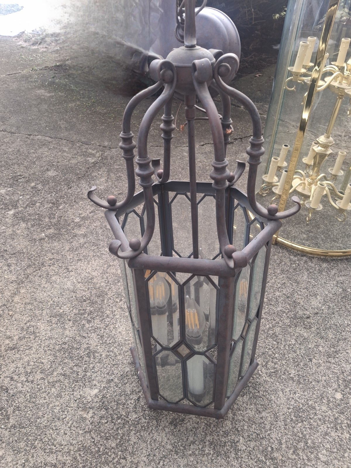 Vintage Georgian Style Beveled 4 Light Pendant Light Vintage Georgian Style Beveled 4 Light Pendant Light