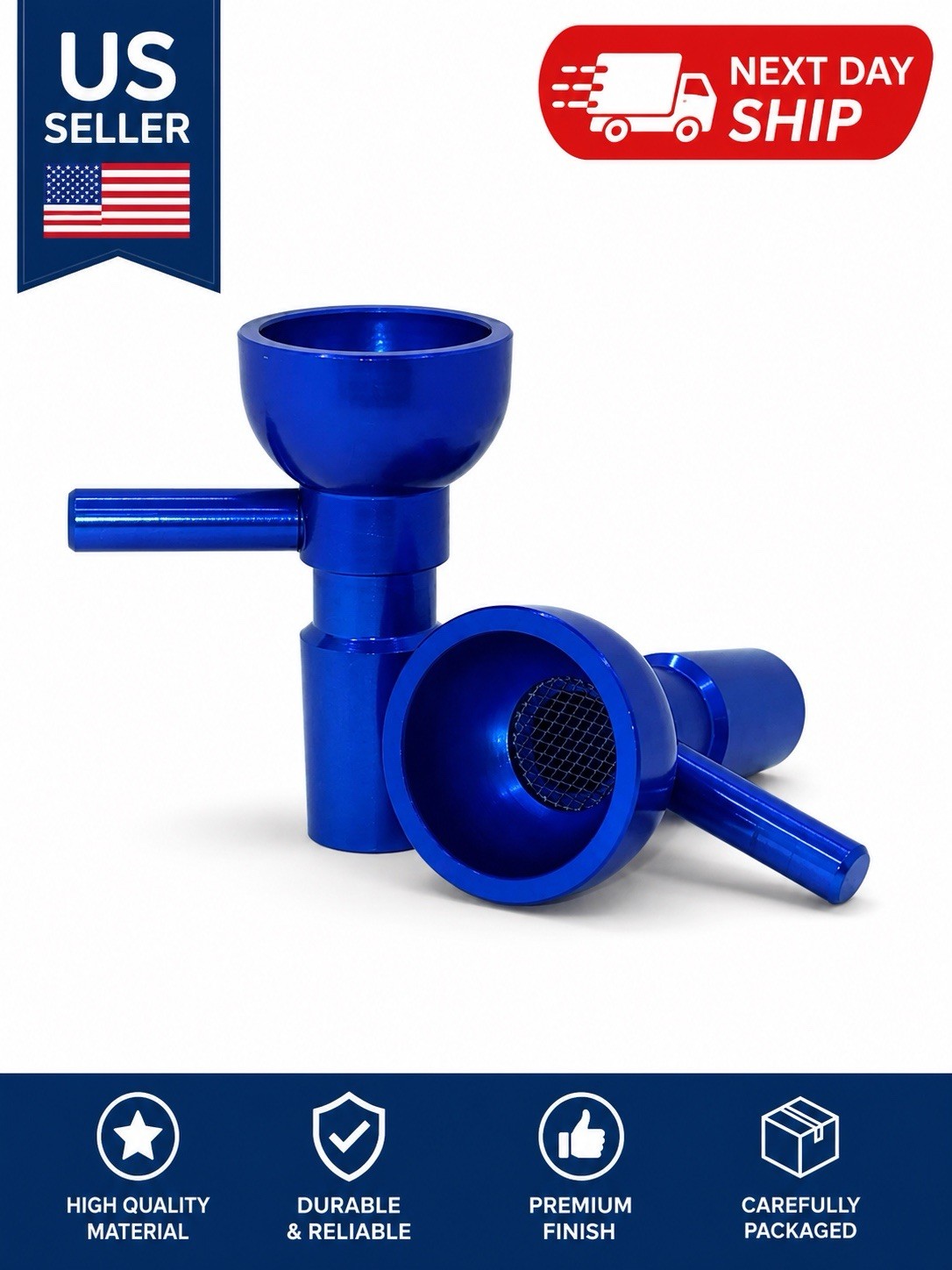 14mm BLUE Aluminum Bowl with Built-in Screen - Heavy Duty & Unbreakable