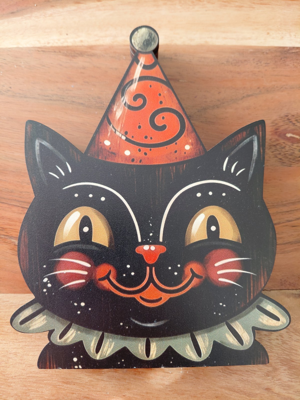 Vintage Style Wood Halloween Black Cat Decorative Figure