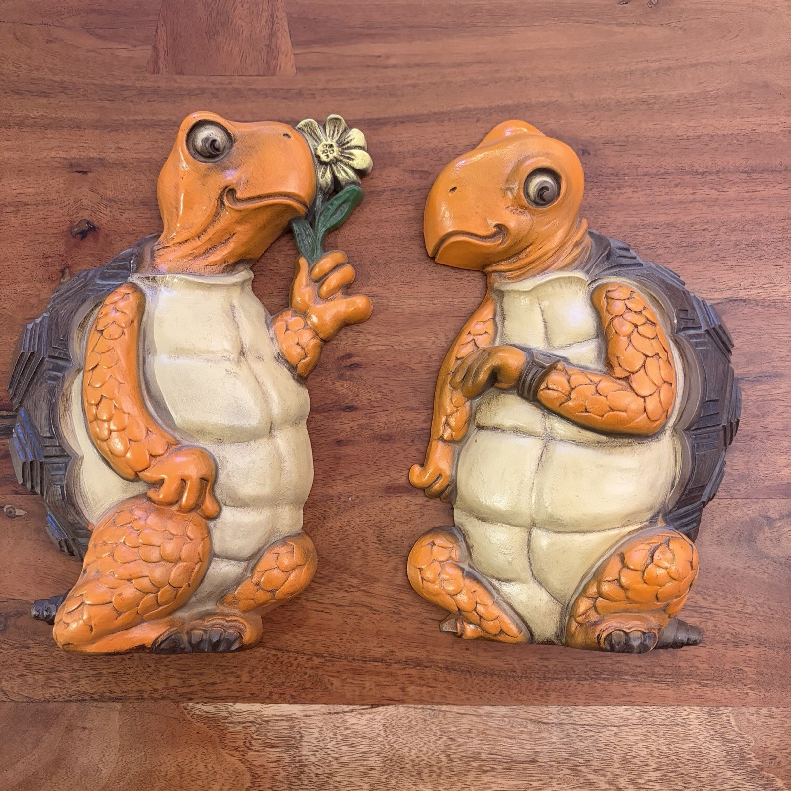 Vintage 1978 Burwood Products Turtle Wall Plaques Set of 2 Retro 70s Kitsch MCM