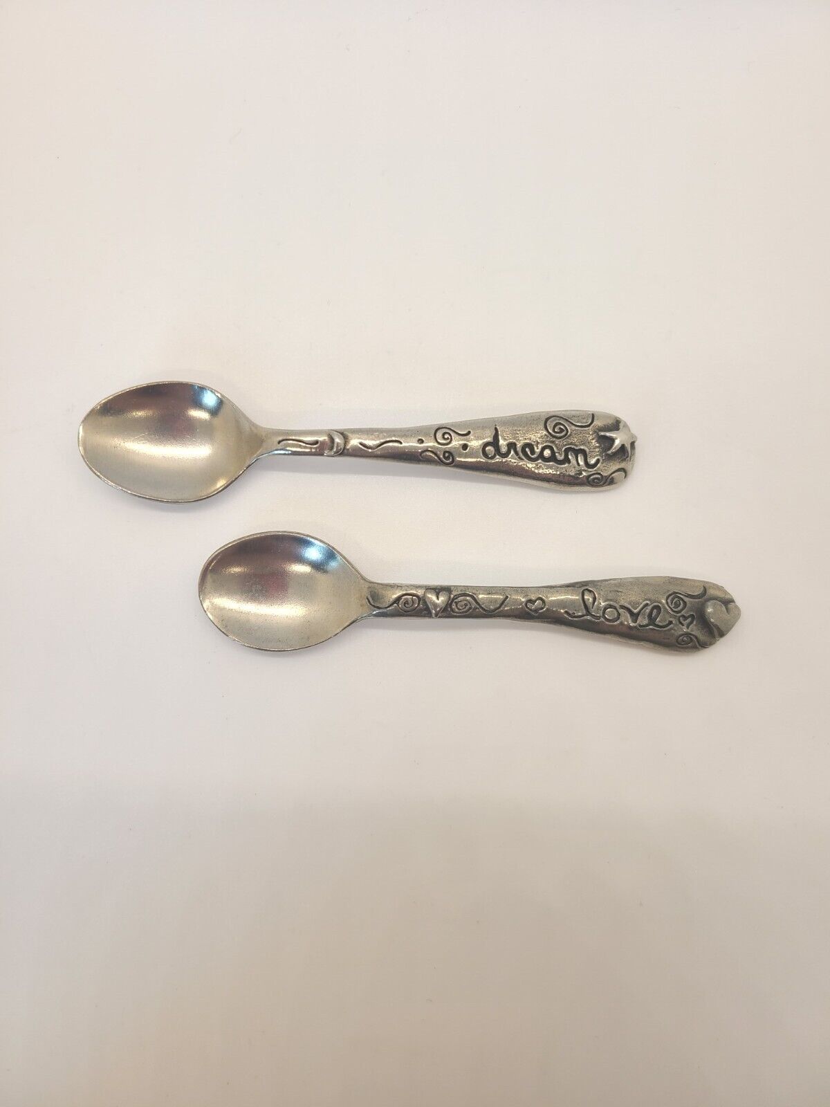 Pair Vintage Pewter Novelty Espresso Spoons