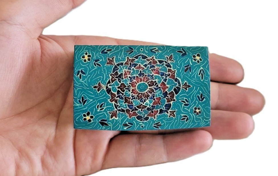 Persian Hand-Painted Mini Jewelry/Trinket Box – Turquoise Floral Mandala Gift