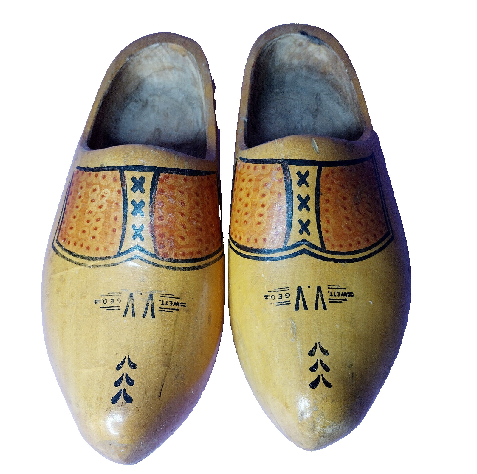 Dutch Wooden Shoes Clogs Large Authentic WETT VV GED Holland Carved Vintage