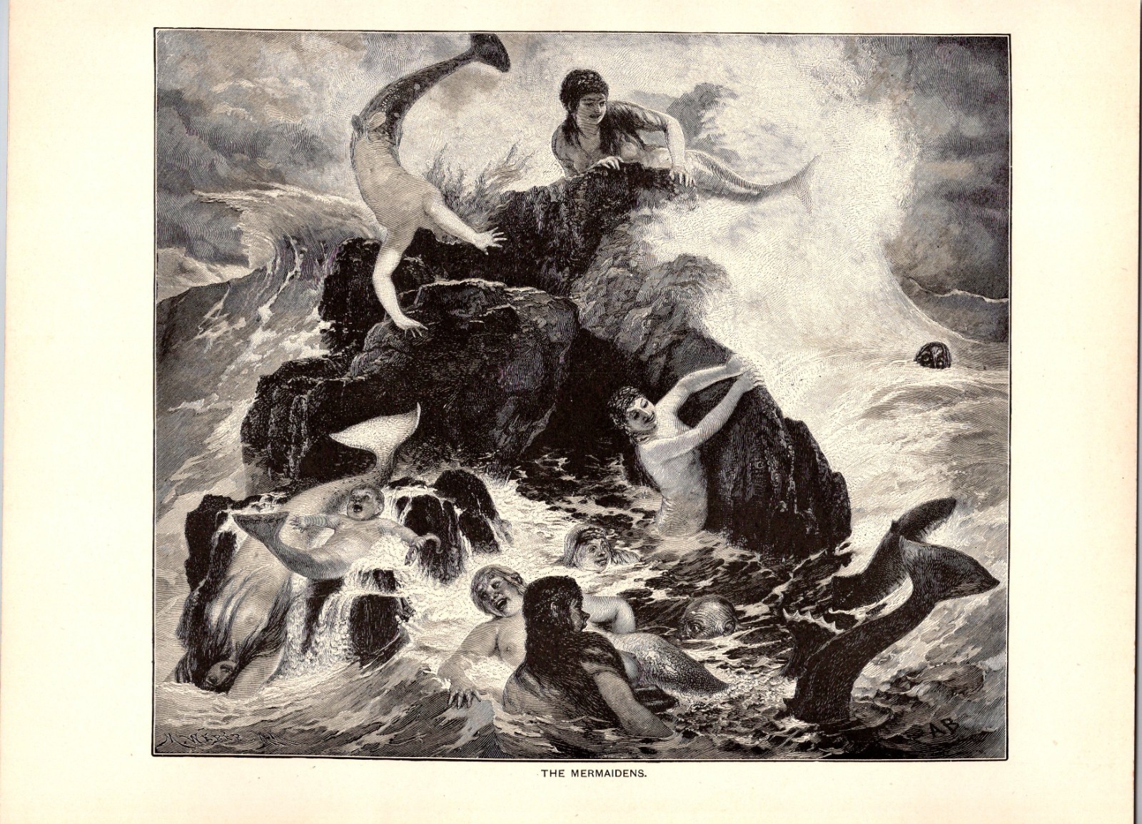The Mermaidens Arnold Bocklin M. Weber 1896 Book Plate Print TL21