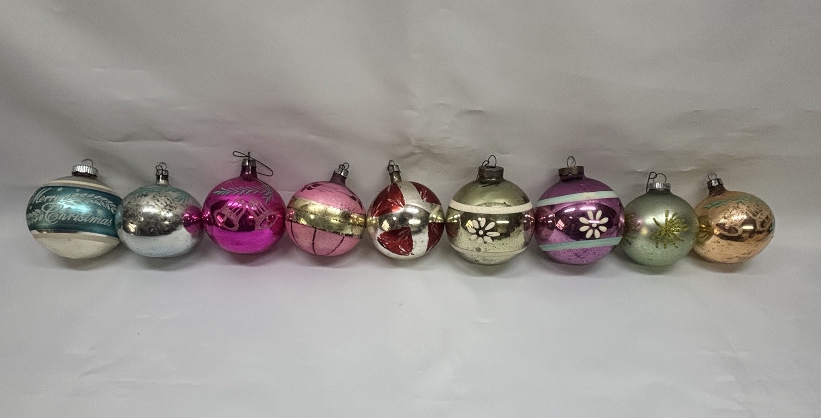 Lot of 8 Vintage Glass Christmas Ball Ornaments Multicolor Round