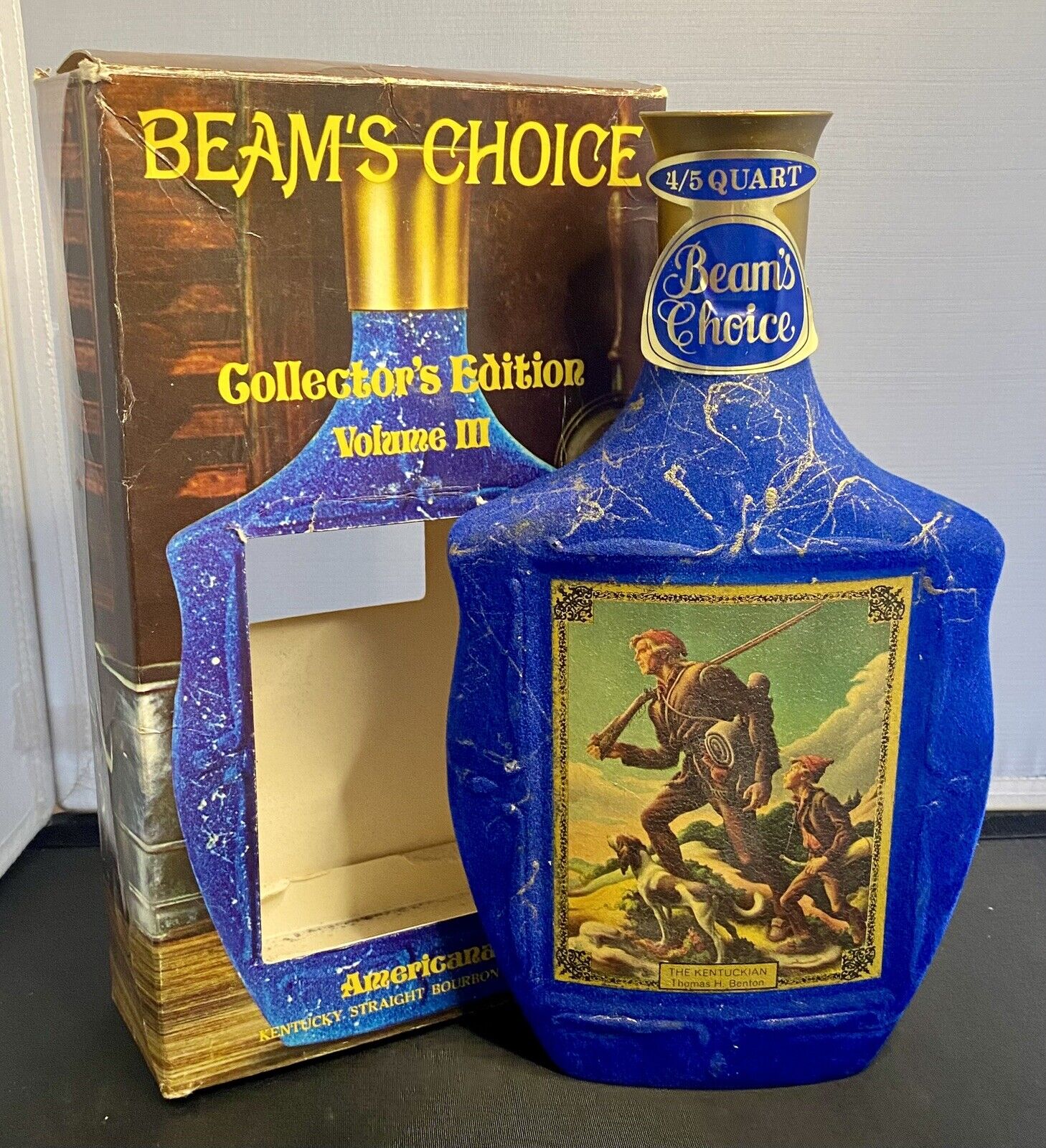 Vintage Jim Beam\'s Choice Blue Whiskey Decanter Bottle The Kentuckian With Box