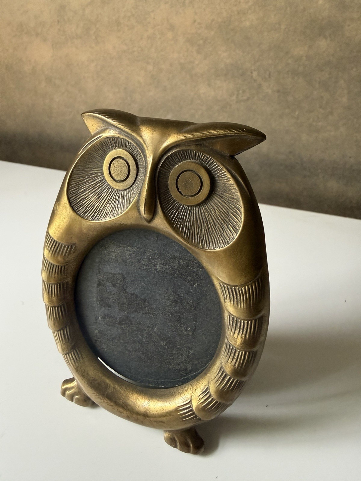 Antique Brass Mini Owl Picture Frame, 3.75” x 2.75” no glass
