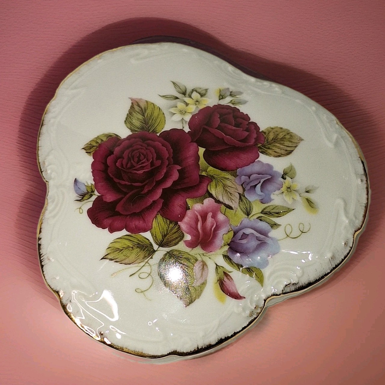 VTG LIMOGES France Jammet Seignolles Floral Gold Porcelain Trinket Jewelry Box 