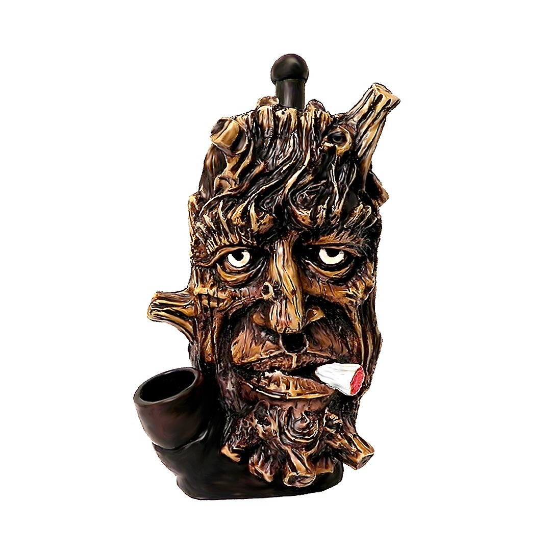 Smoking Tree Bark Face Handmade Tobacco Smoking Hand Pipe Nature Forest Bark Art
