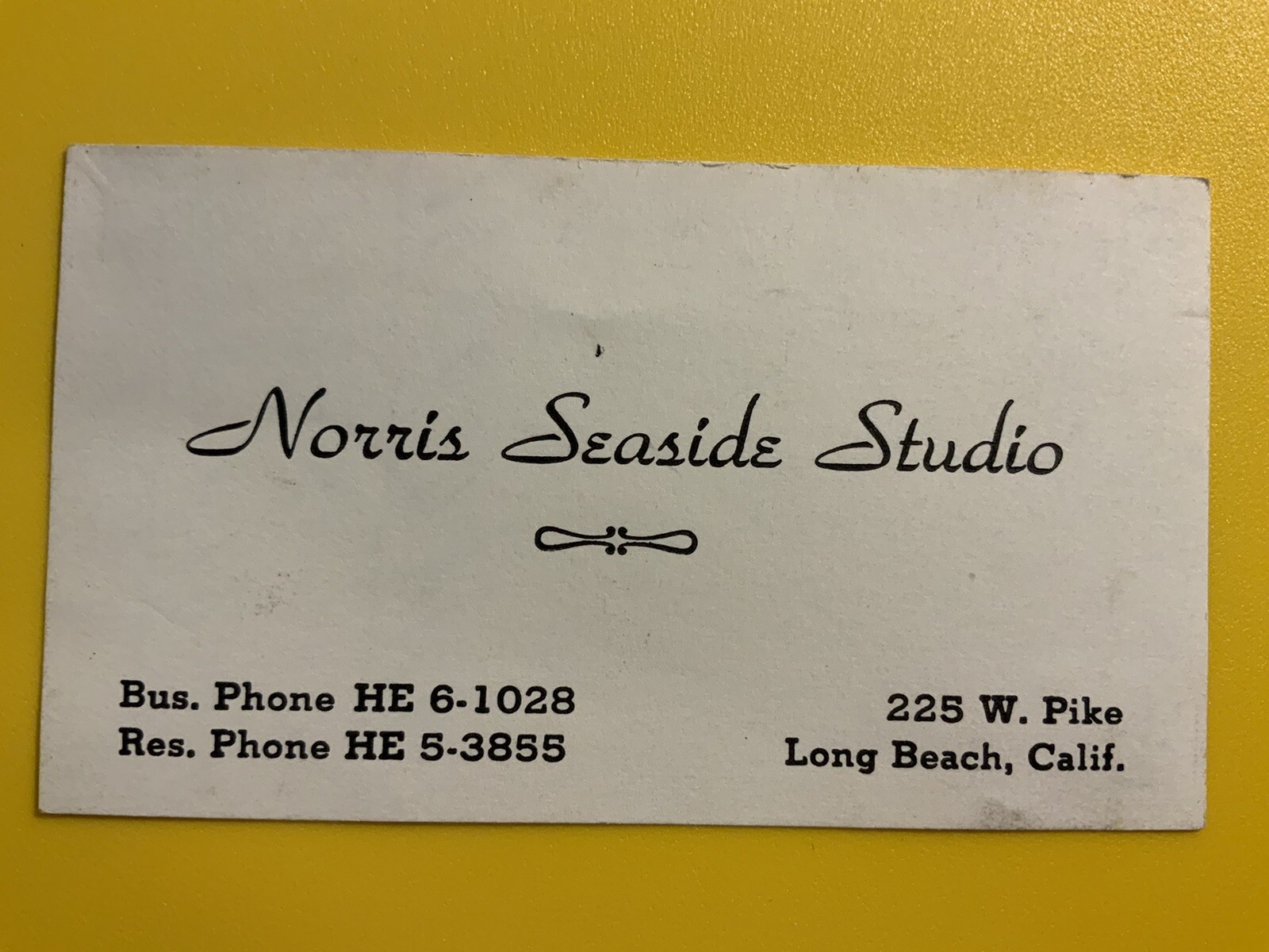 Norris Seaside Studio Long Beach California CA Vintage Business Card