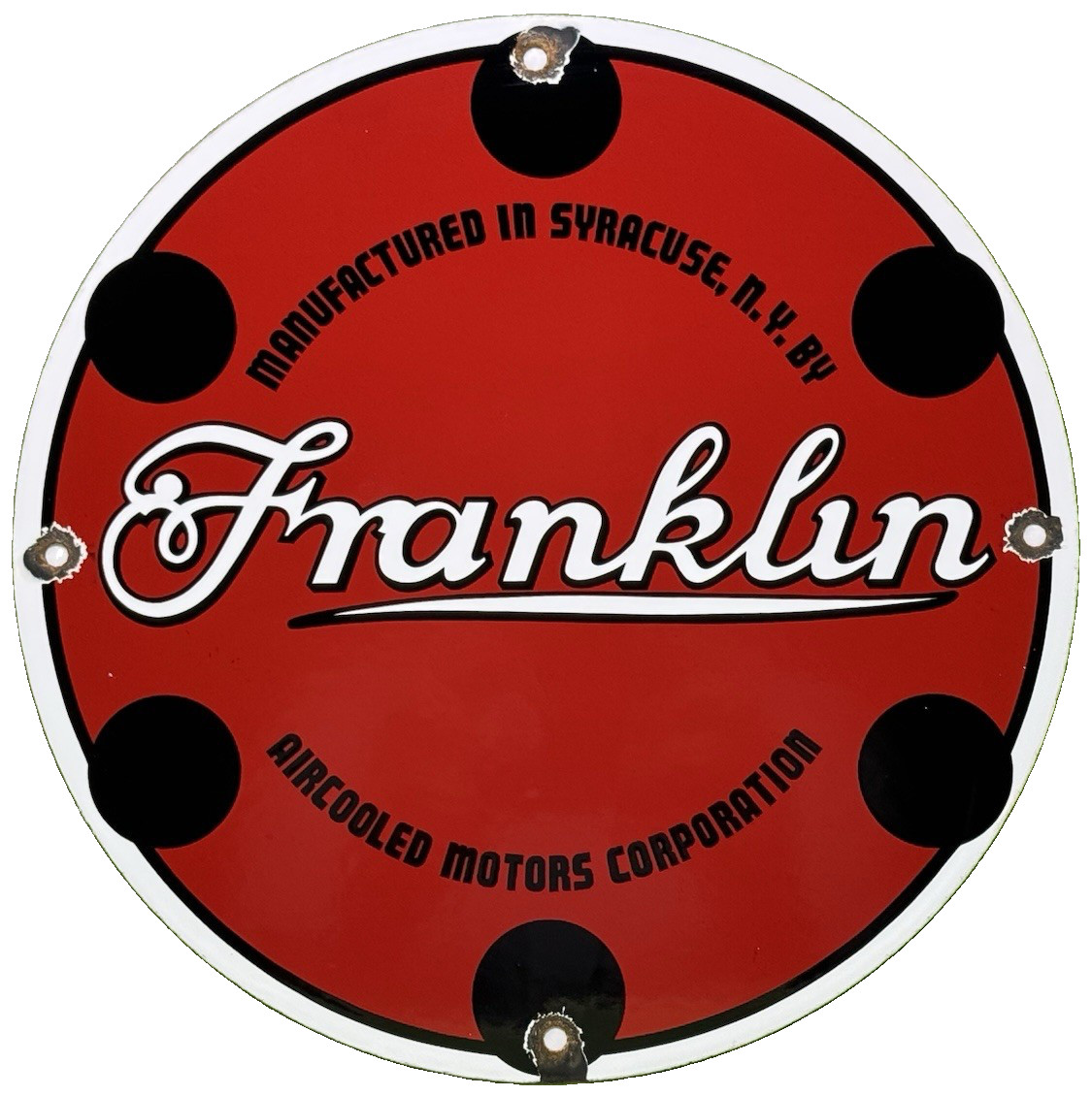 VINTAGE FRANKLIN AIRCOOLED MOTORS PORCELAIN SIGN SYRACUSE NY AVIATION ENGINE