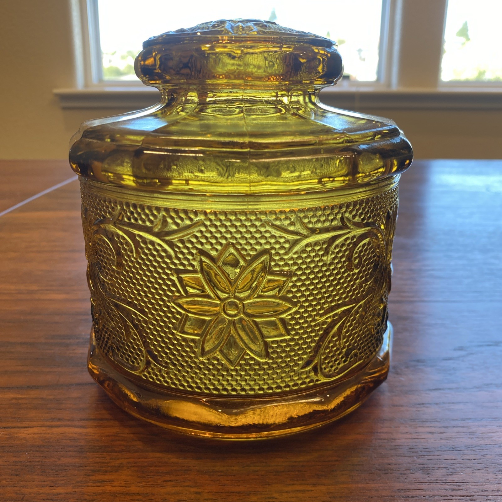 Vintage Tiara Indiana Glass Candy Canister Amber