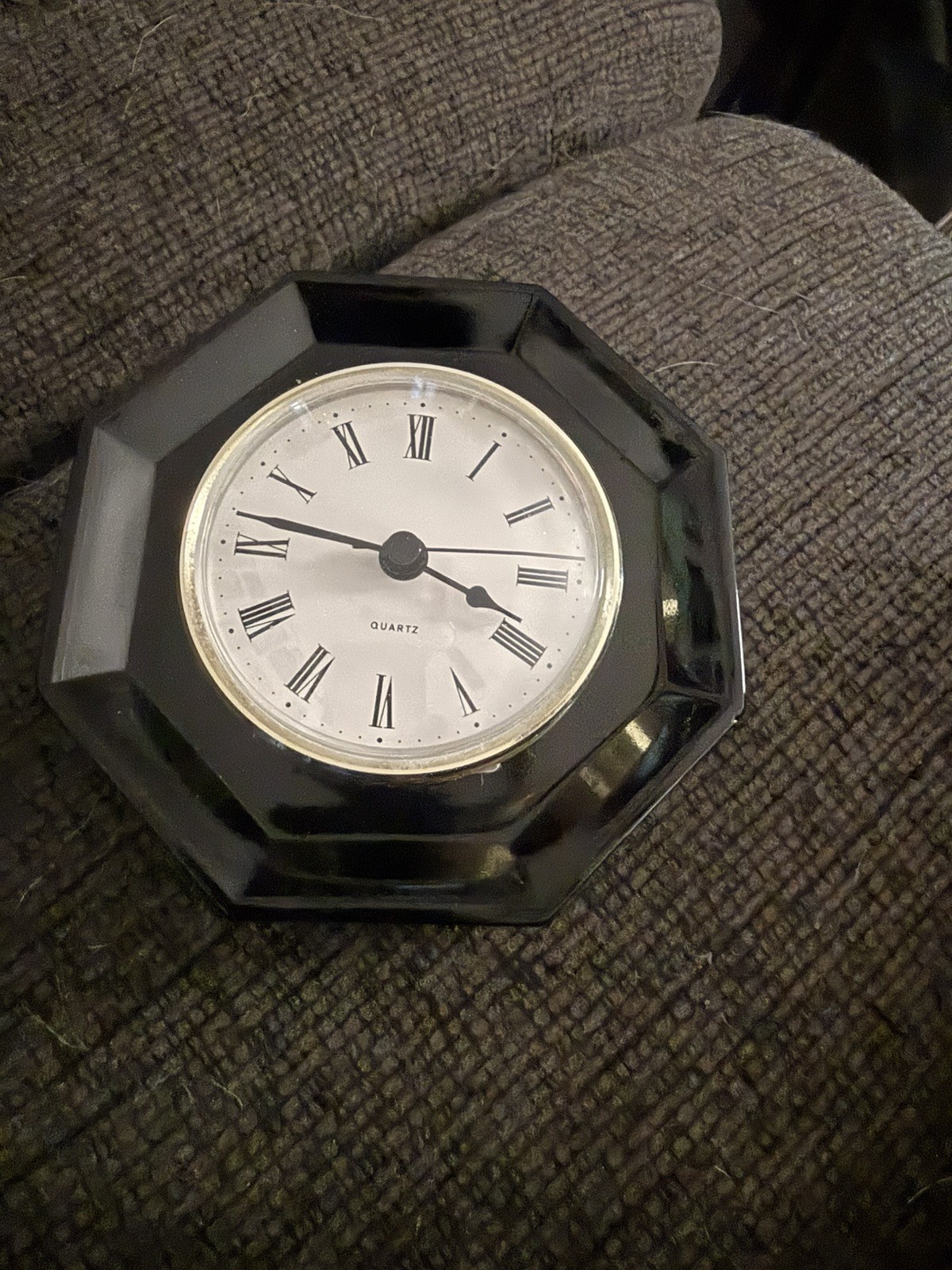 Vintage Luminarc Verrerie DArques France Octime Black Glass Octagon Quartz Clock