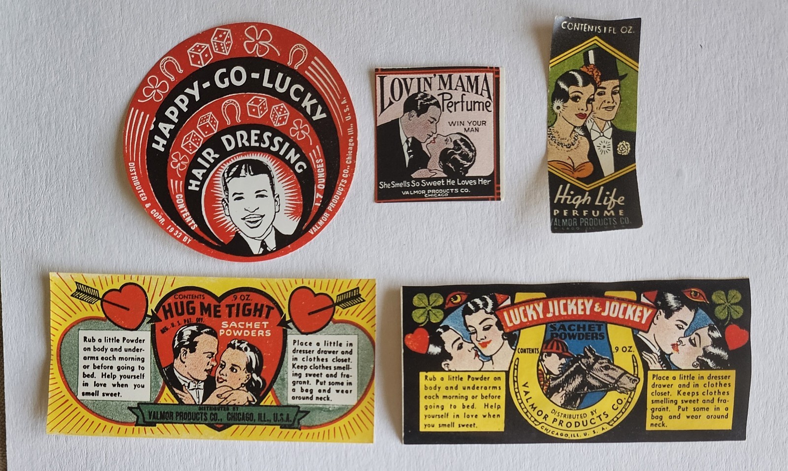 5 Vintage Old Valmor Hair & Beauty Labels Chicago Black Americana