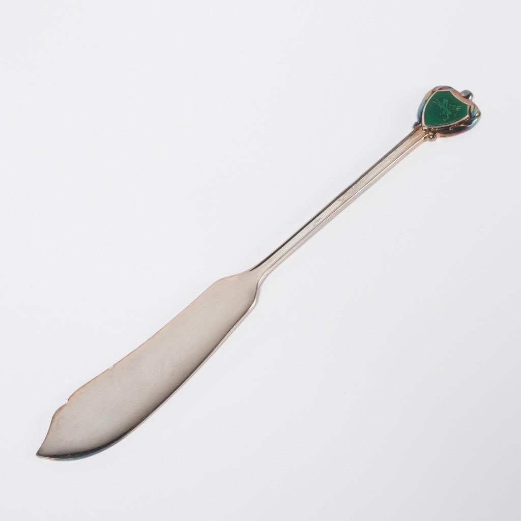 Toyota Nickel Silver Green Ando Cloisonne Butter Spreader Made in Japan 6\