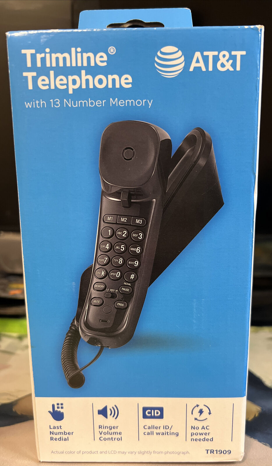 New ***AT&T Telephone Trimline Telephone Black . 13 number memory. 