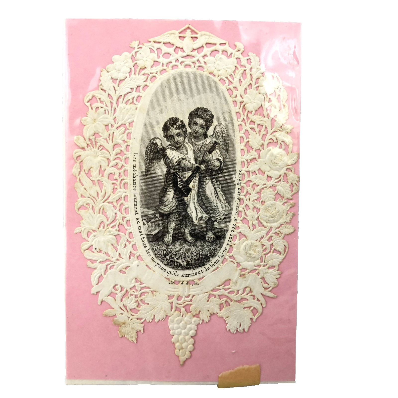 Victorian Fine French Paper Lace Holy Card Angel Paper Antique Die Cut Religious