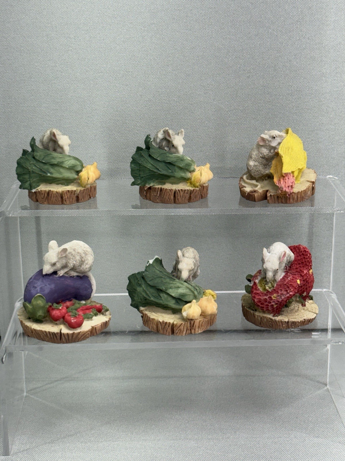 VTG 1990s Mouse Figurines Set 6 Fairy Garden Cottagecore Resin Mice Decor