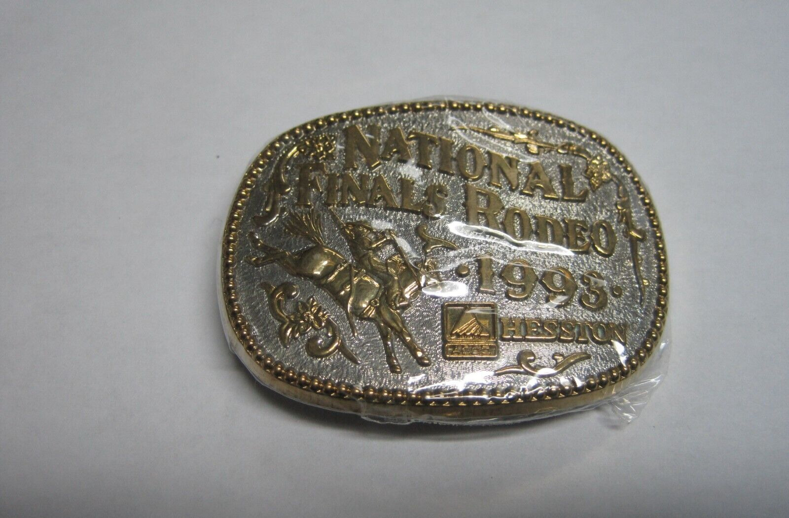 Hesston Gold & Silver 1993 Youth (Small) NFR Cowboy Rodeo Buckle, New in Shrink