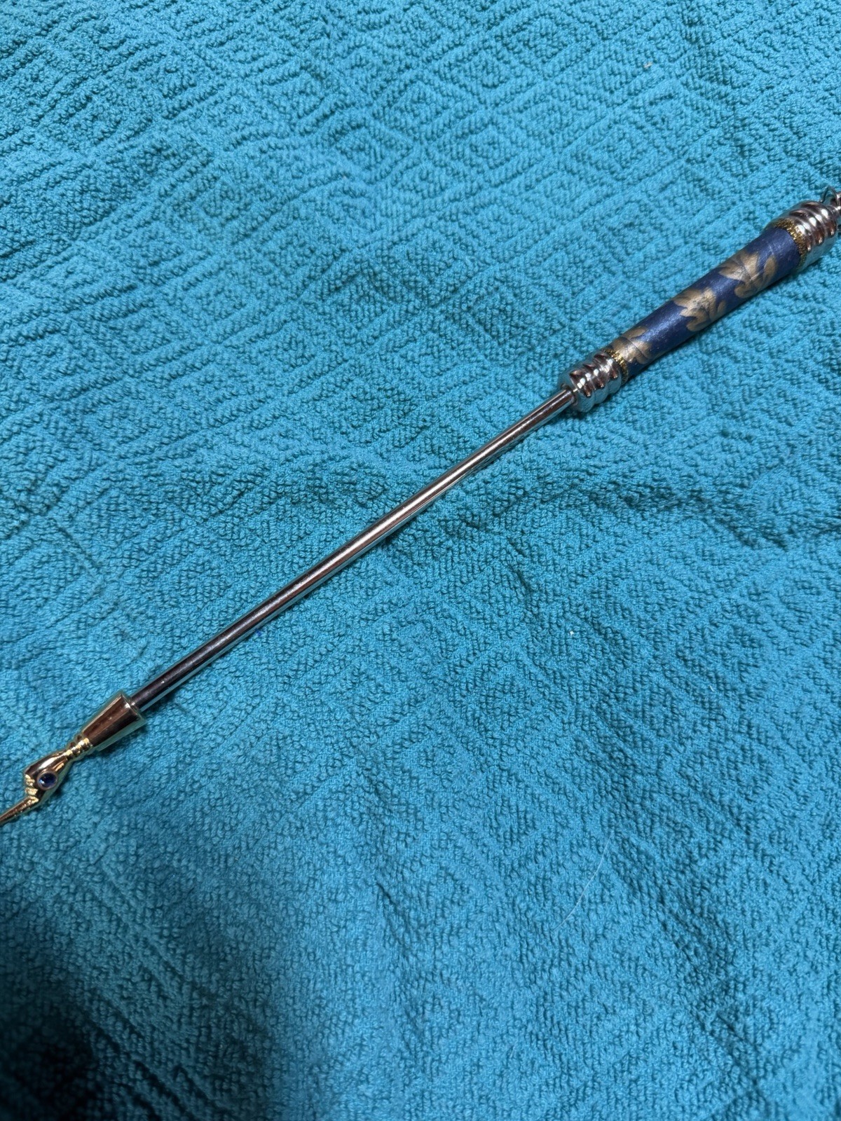 Silver Torah Pointer With Blue And Gold Handle And Gold Accented Pointer