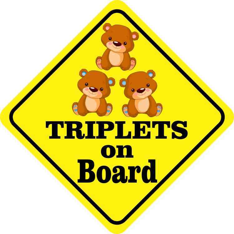 5x5 Two Boys One Girl Triplets on Board Magnet Car Truck Vehicle Magnetic Sign