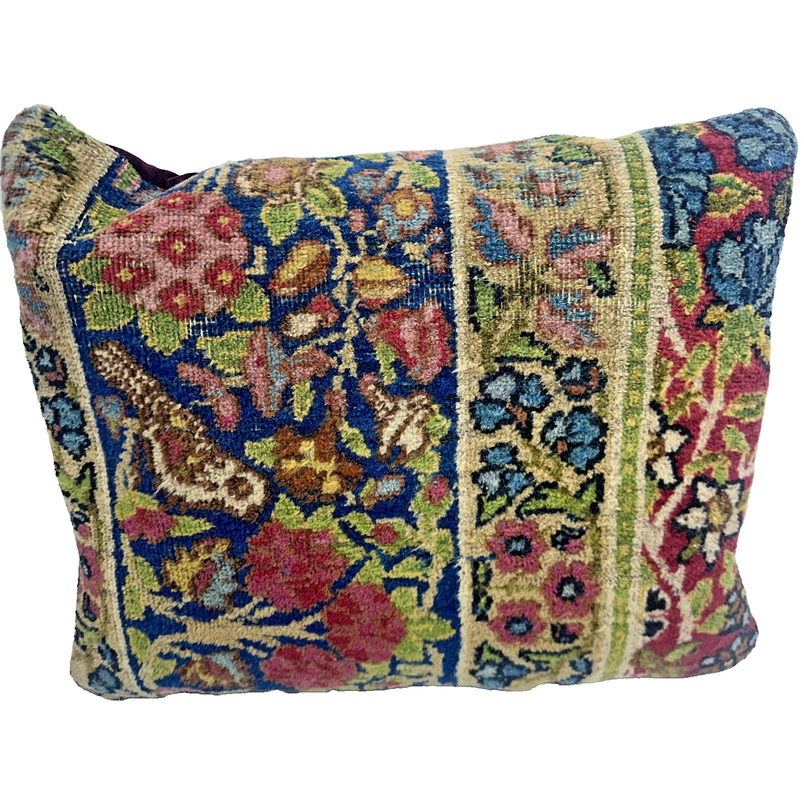 Antique Vintage Rug Remnant Pillow Persian Kerman Style Flowers Bird 17x13