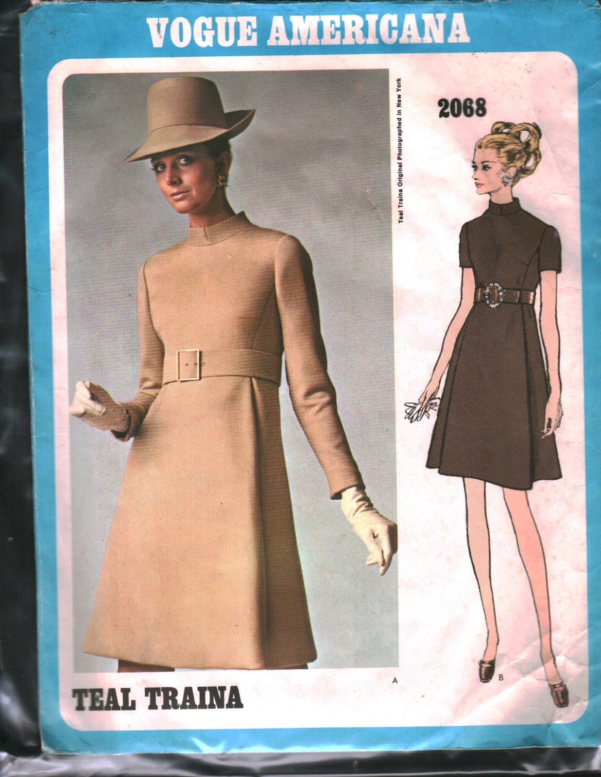 2068 Vintage Vogue Sewing Pattern Misses 1960s Teal Traina Dress 8 Americana OOP