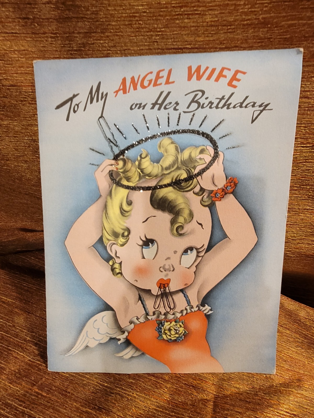 vintage/antique wifebirthday card w/glitter halo 10 vintage/antique wifebirthday card w/glitter halo 10