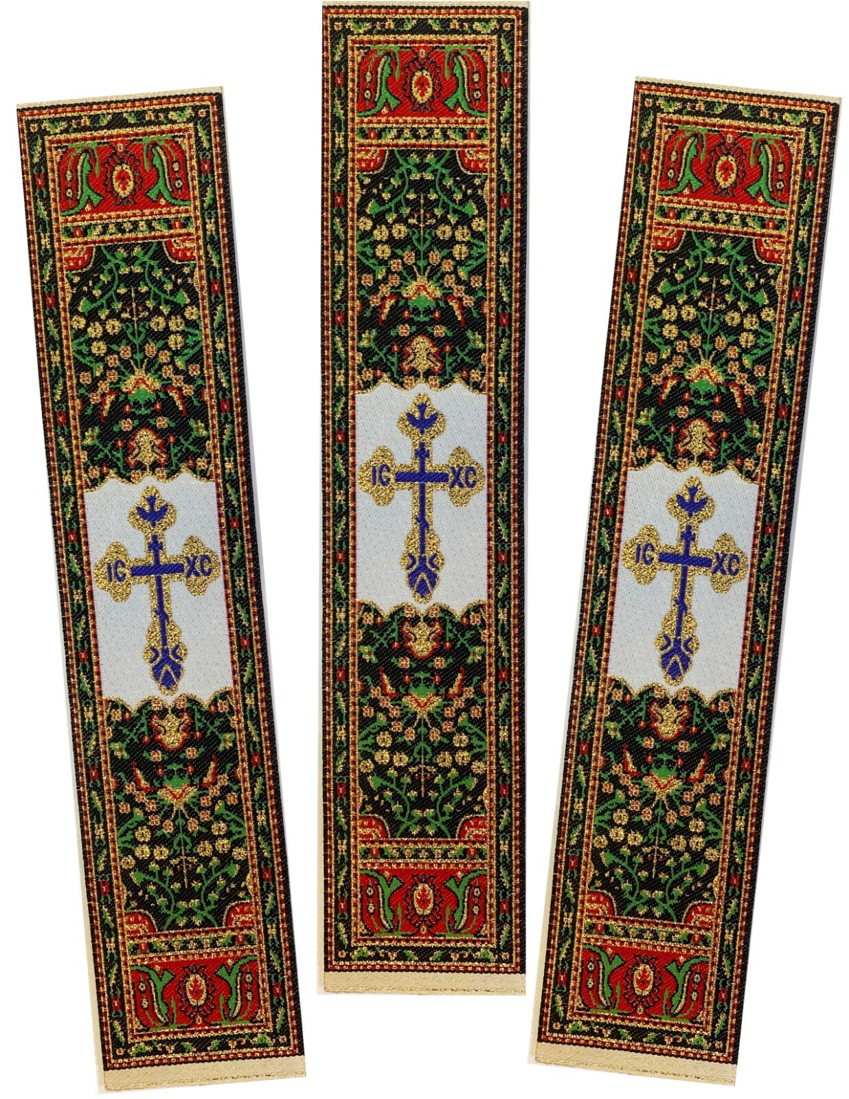 Tapestry Bookmarks Three Bar Cross Ic Xc - Set of 3 Cloth Book Markers, 9 inch