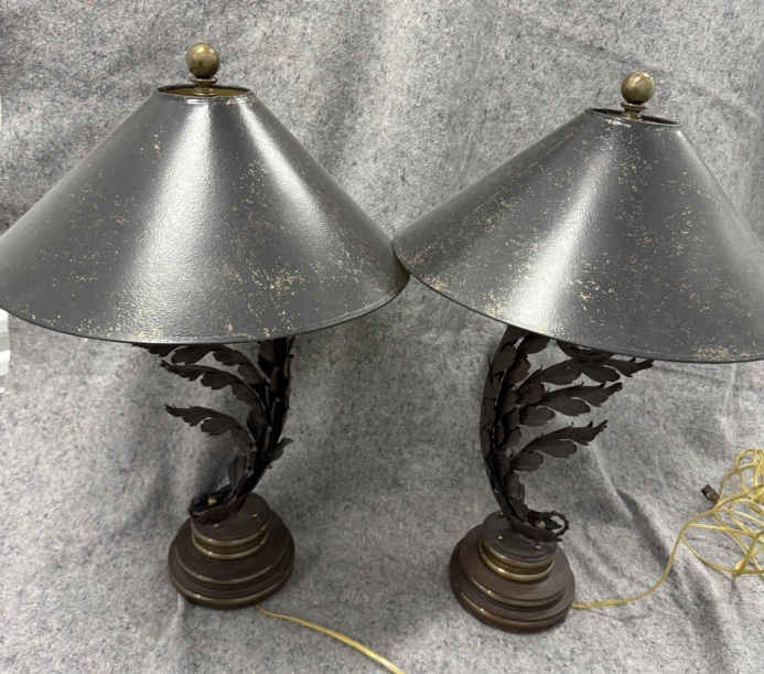 Hart Associates Brutalist Wrought Iron Leaf Lamps