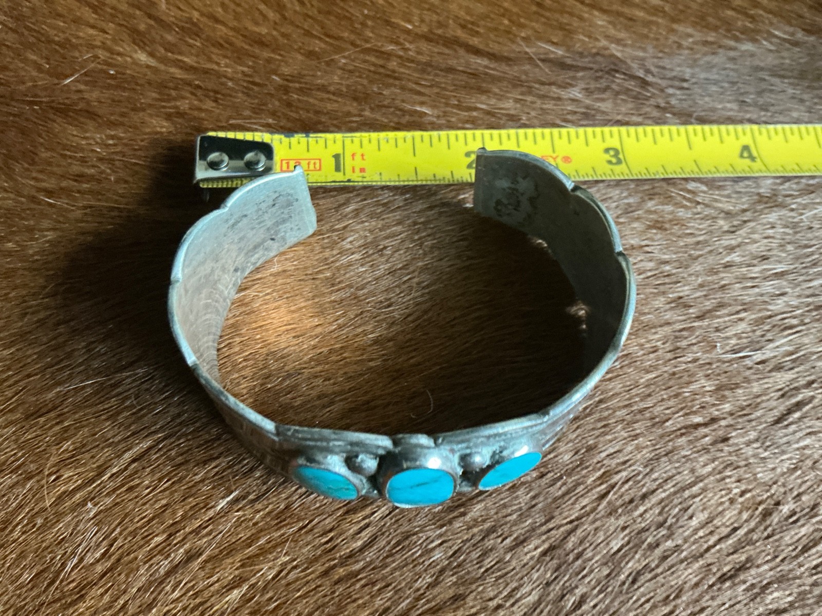 Vintage - Fred Peshlakai Cuff Rare Wow Hallmarked, 3 Blue Cabs, Rare Size 7”