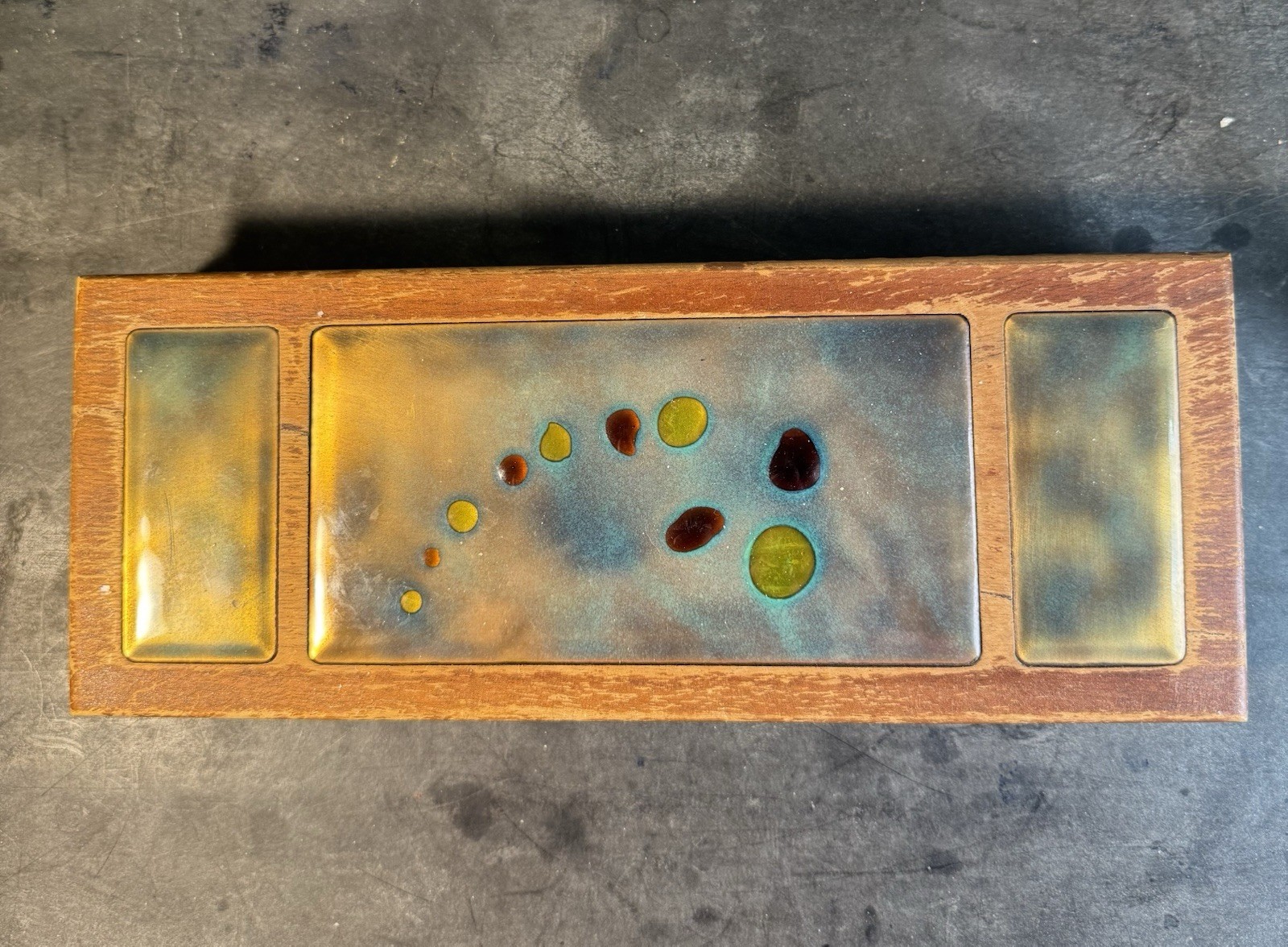 Vintage 1960s Bovano Of Cheshire Mid Century Modern Walnut Box Enamel On Copper Vintage 1960s Bovano Of Cheshire Mid Century Modern Walnut Box Enamel On Copper