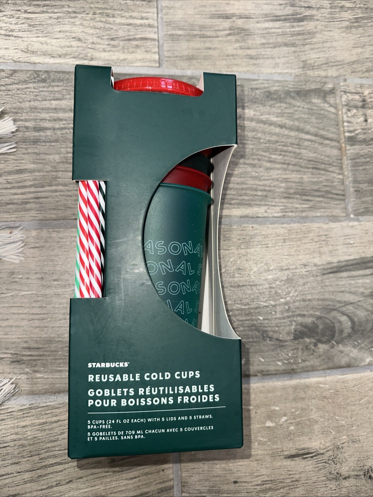 NEW Starbucks 2019 Holiday Christmas Reusable Cold Cups With Straws 24oz 5 Pack