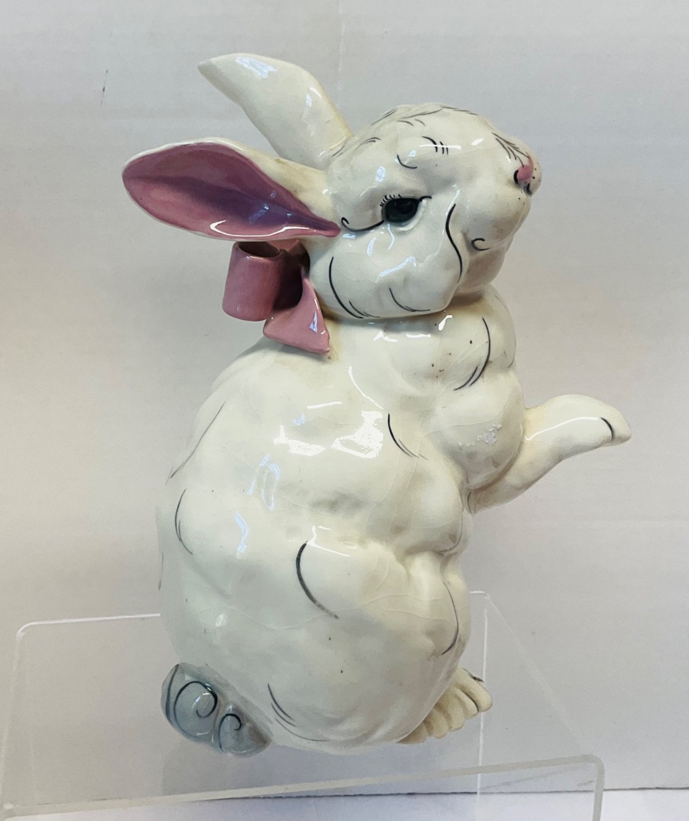 Adorable Vintage KAY FINCH California Pottery White RABBIT W/Pink Bow Figurine Adorable Vintage KAY FINCH California Pottery White RABBIT W/Pink Bow Figurine
