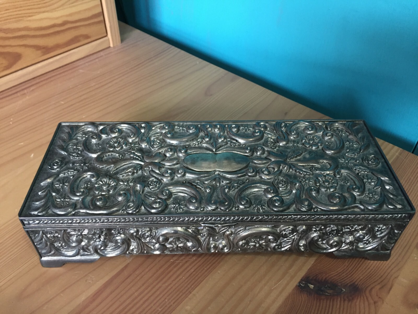 VINTAGE 1992 GODINGER SILVER METAL JEWELRY BOX DECORATIVE TRINKET/RING ORGANIZER