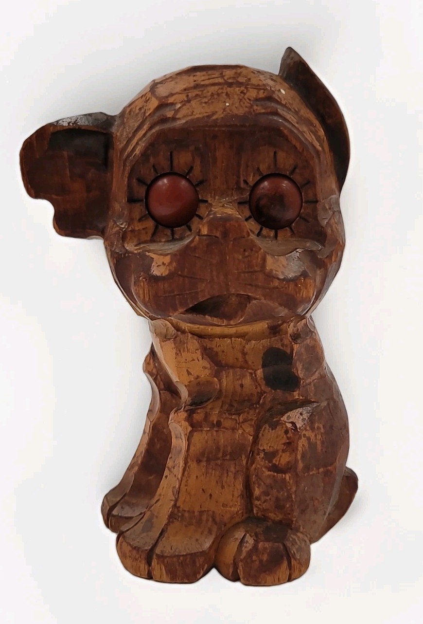 Antique Oswald German Model 2045 Carved Wood Rolling Moving Eyes Dog Clock WORKS