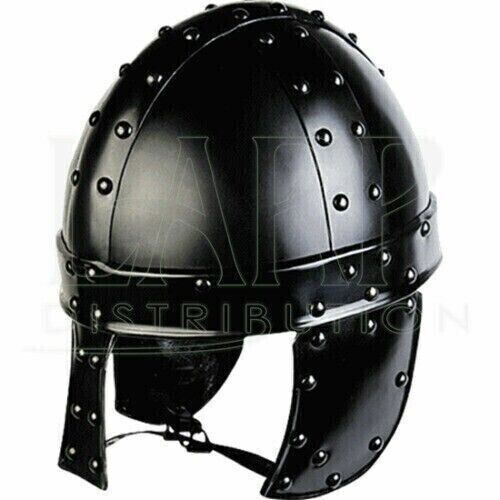 Blacwin Darkened Norman Helmet 18GA Steel Medieval W/Leather Liner Halloween gif