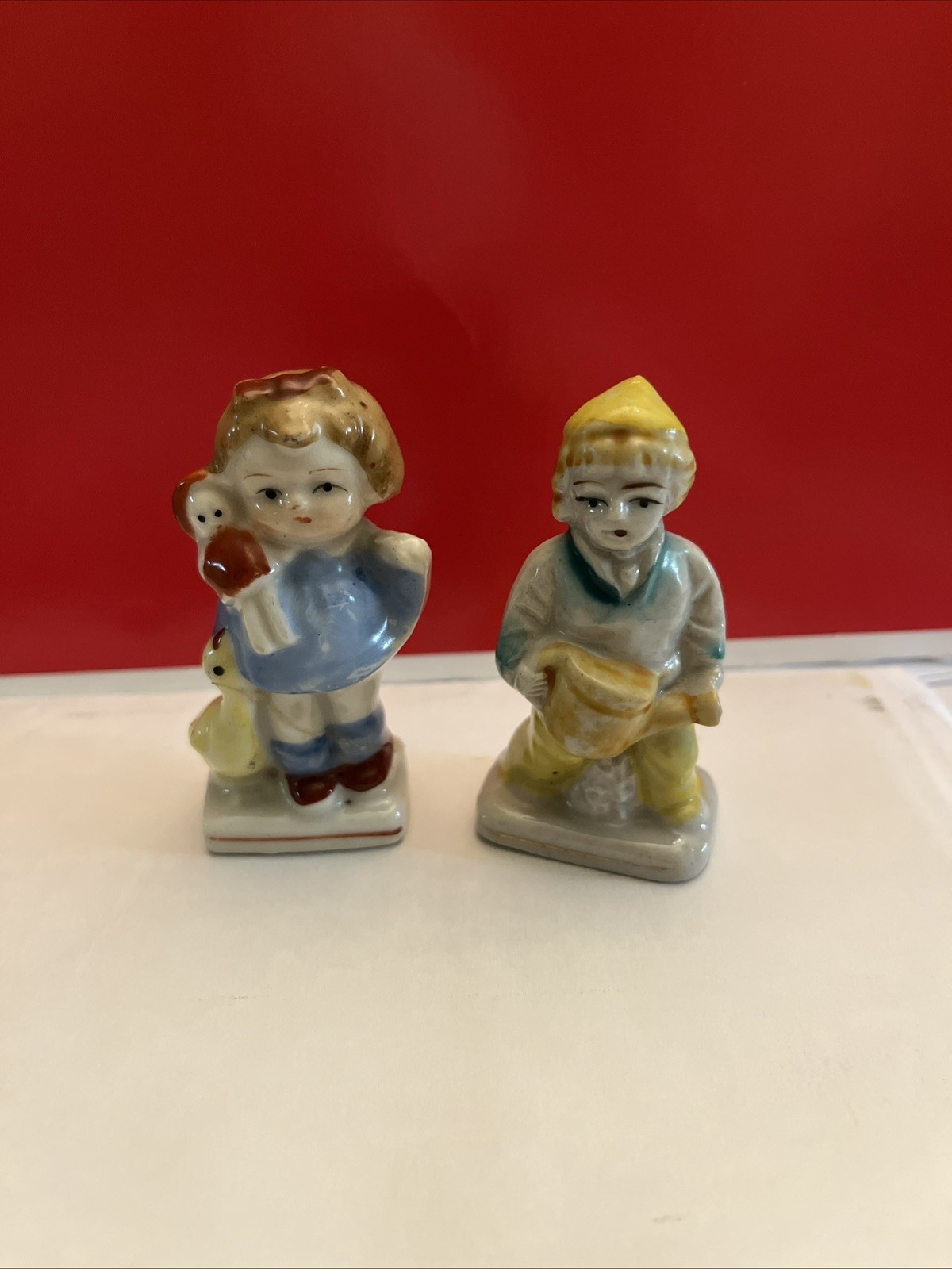 Vintage Japan Ceramic Hand-Painted Boy & Girl Set 2pc
