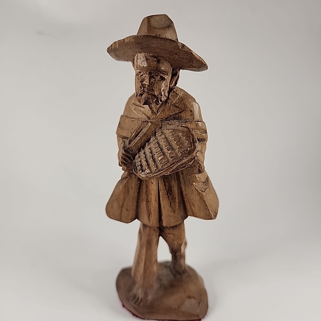 VTG Carved Wood Sculpture Barefoot Hobo With Hat and Sack Figurine Folk Art Chip