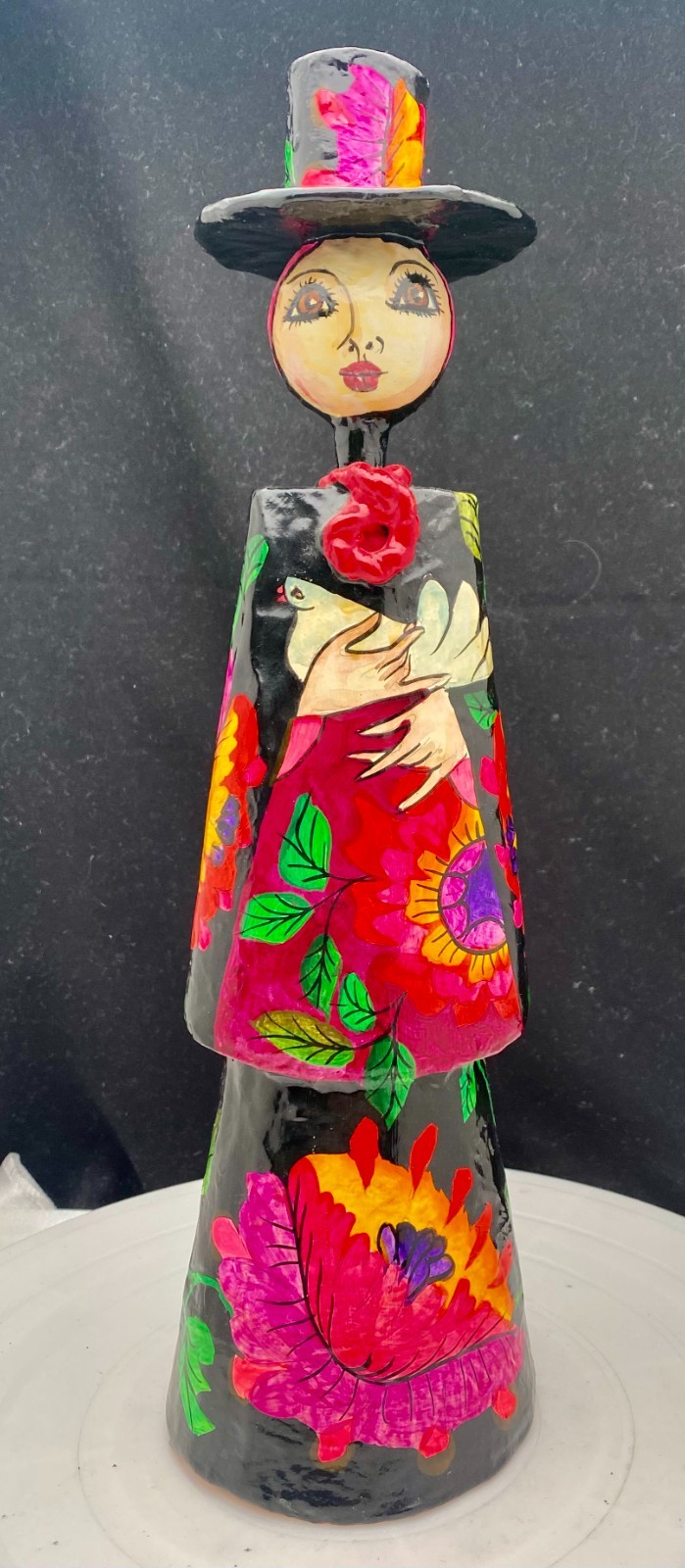 VTG ABELARDO RUIZ PAPER MACHE WOMAN WITH HAT CANDLE HOLDER 14\