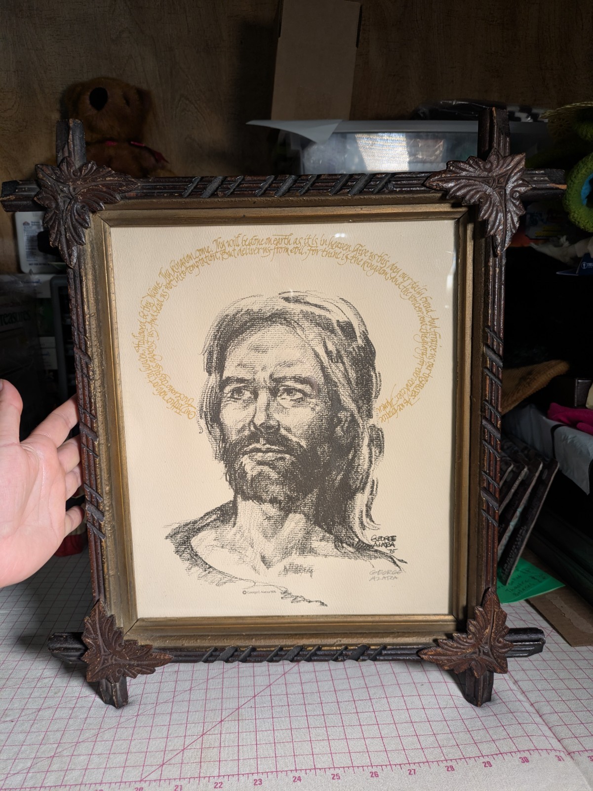 Vtg 70s G. E. Alatza Jesus Print Trinity Episcopal Indiana Adirondack Antq Frame